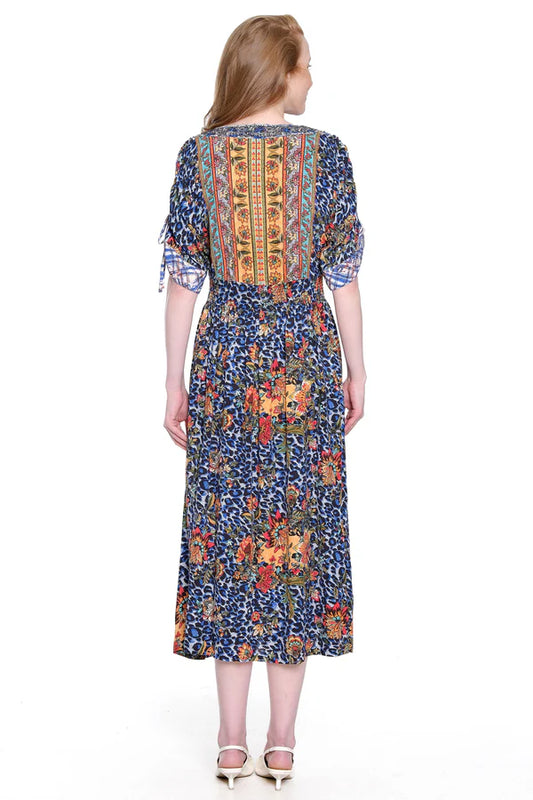 John Mark Embroidered Scoop Neck Maxi Dress - Multi