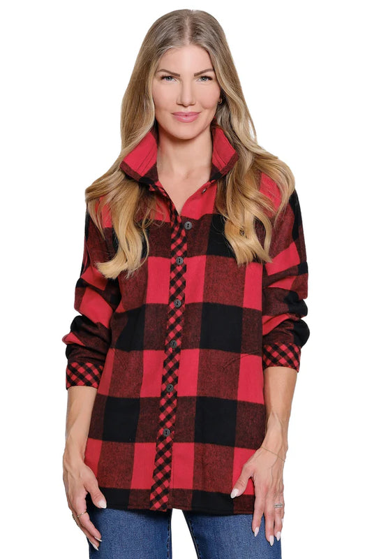 Buffalo Plaid Top w/ Fringe Back - Red Plaid