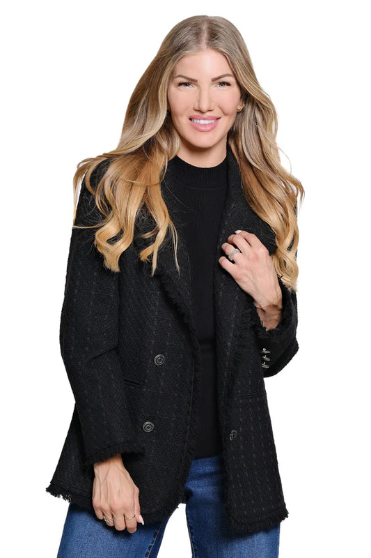 Tweed Open Front Coat - Black