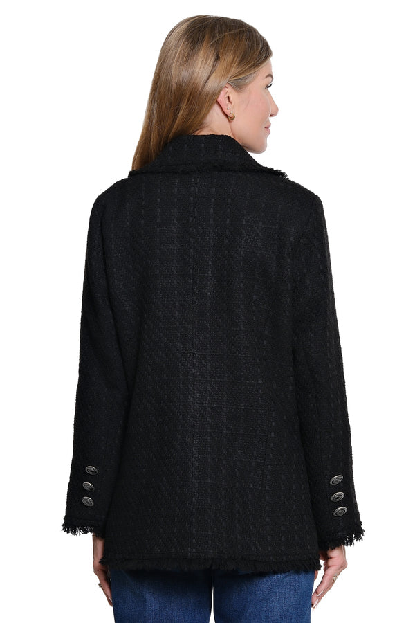 Tweed Open Front Coat - Black