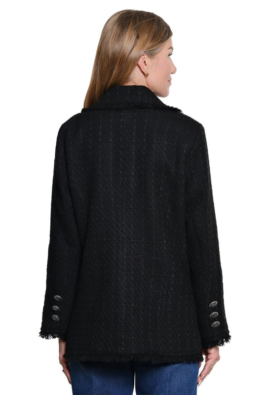 Tweed Open Front Coat - Black