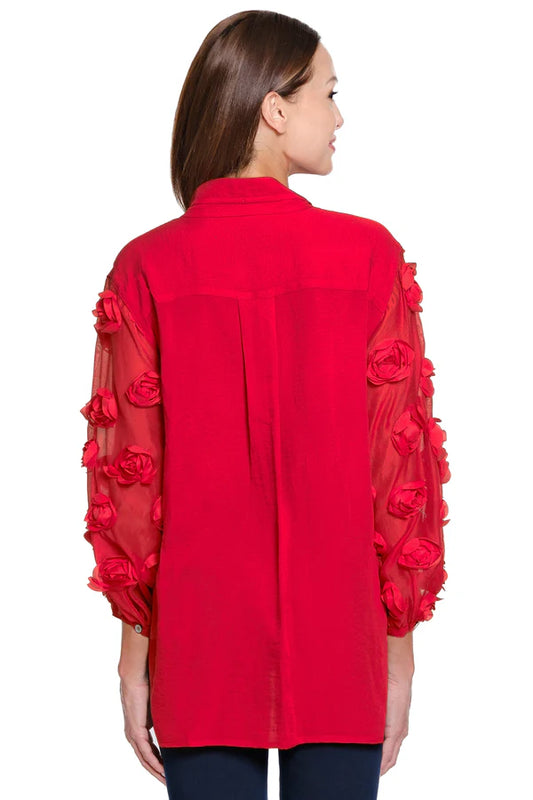 Rosette Sleeve Top - Scarlet