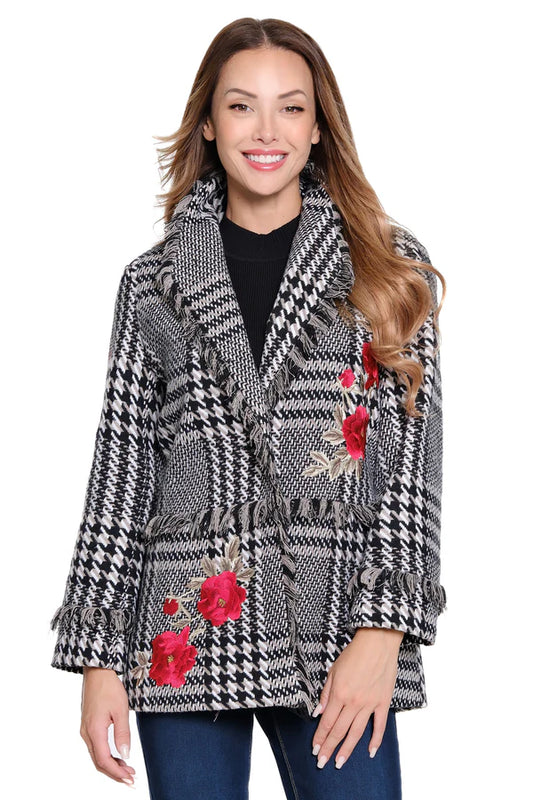 Plaid Tweed Coat - Winter White/Black