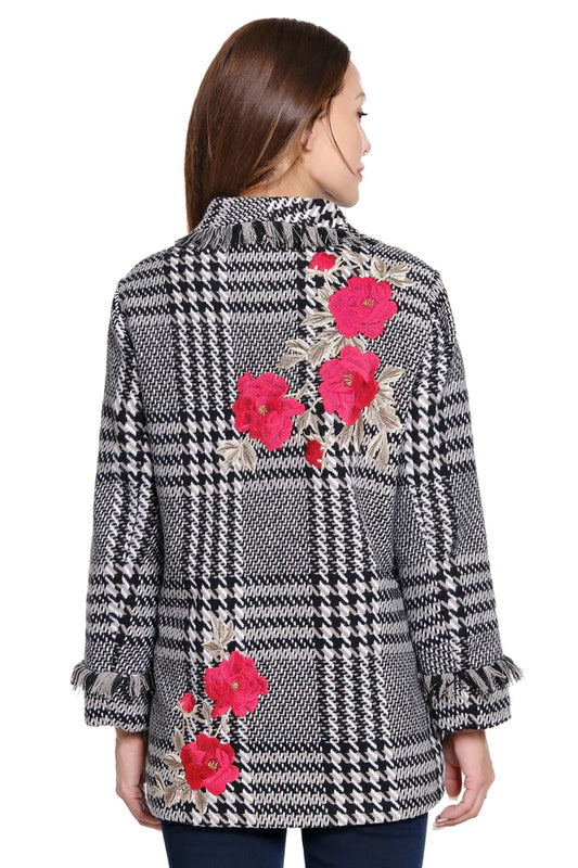 Plaid Tweed Coat - Winter White/Black