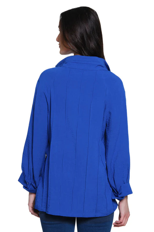 John Mark Split Neck Top with Pintuck Detail - Cobalt