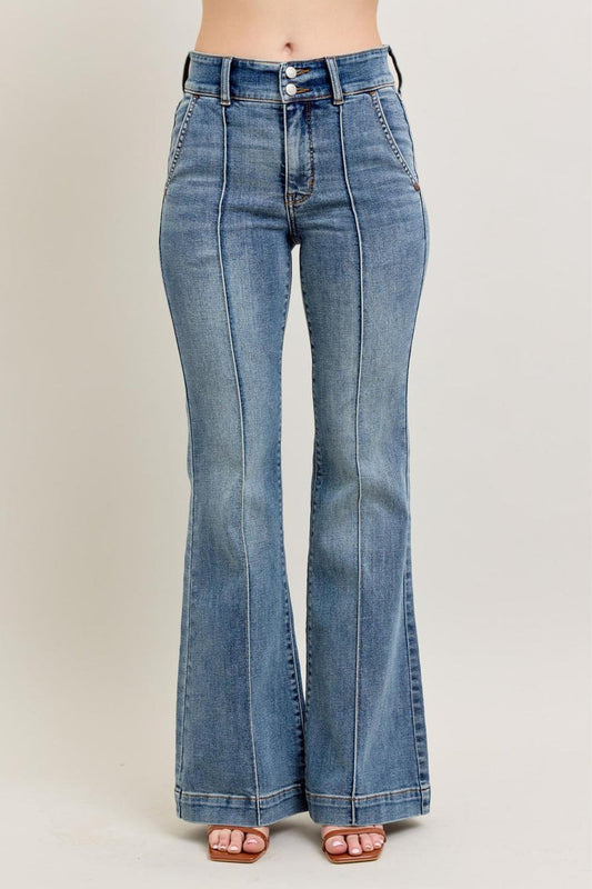 Judy Blue High Waist Double Button Trouser Flare Denim Jeans