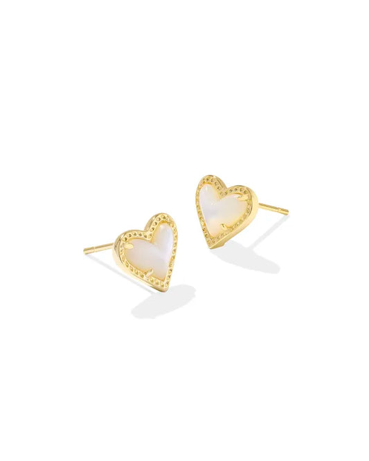 Ari Heart Stud Earrings Gold Dichroic Glass