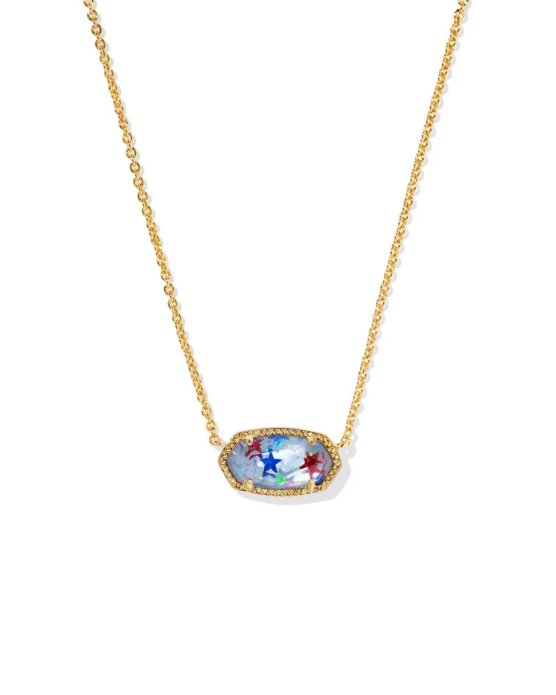 Elisa Gold Pendant Necklace - Red White Blue Illusion