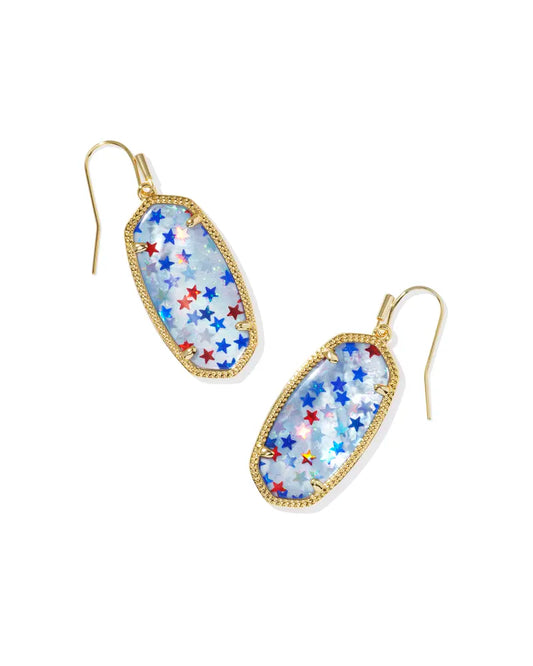Elle Gold Drop Earrings in Red White Blue Illusion