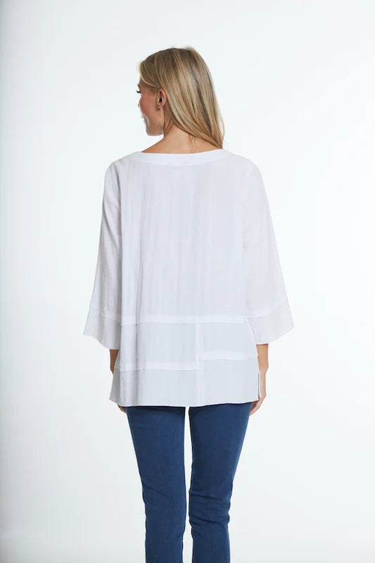 3/4 Sleeve Woven Top - White