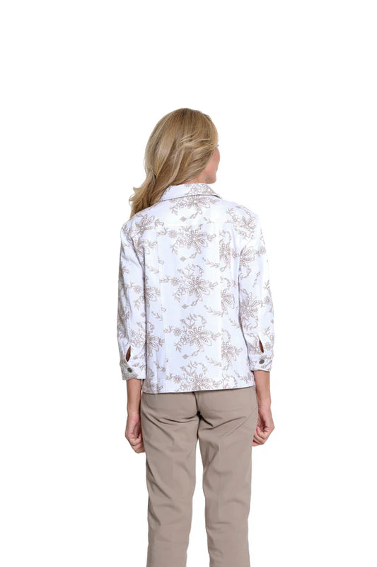 Multiples Embroidered Twill Button-Front Jacket - White