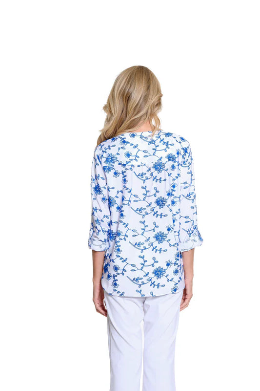 Multiples Crinkle Woven Embroidered Shirt - Bright Royal