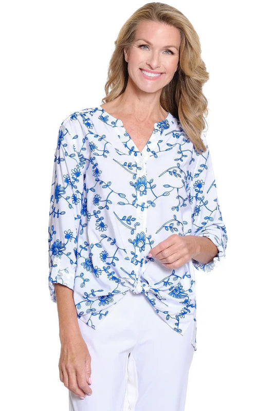 Multiples Crinkle Woven Embroidered Shirt - Bright Royal