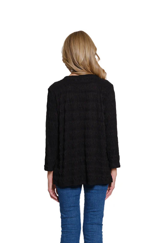 Multiples Solid Scoop Neck Knit Top - Black