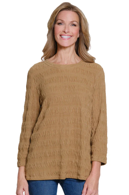 Multiples Solid Scoop Neck Knit Top - Tan
