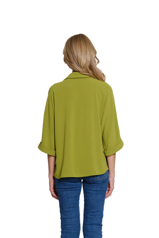 Multiples Crinkle Woven Shirt with Dolman Sleeves - Avocado