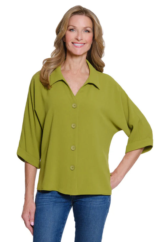 Multiples Crinkle Woven Shirt with Dolman Sleeves - Avocado