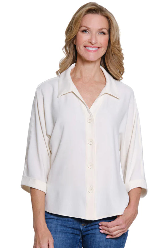 Multiples Crinkle Woven Shirt with Dolman Sleeves - Soft Ivory