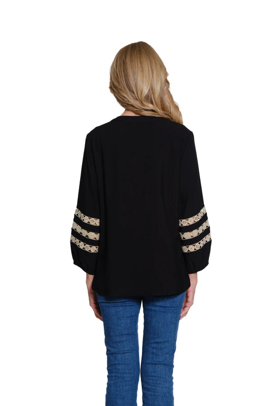 Multiples Notch Neck Woven Top - Black