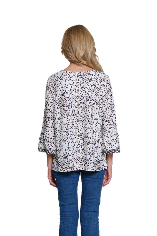 Multiples Flounce Sleeve Print Top - Multi
