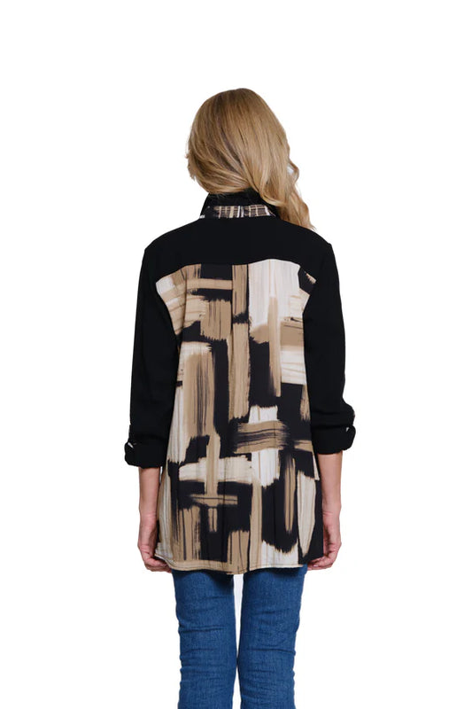 Multiples Roll-Tab Sleeve Woven Shirt - Multi