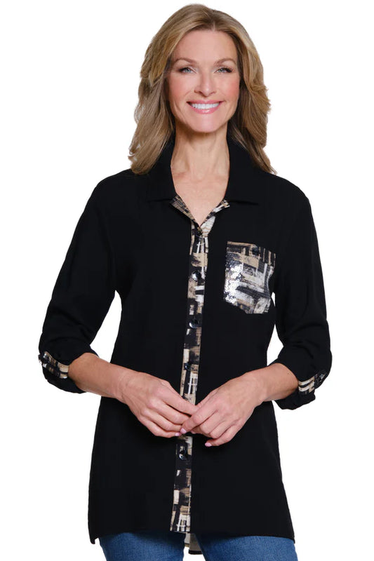 Multiples Roll-Tab Sleeve Woven Shirt - Multi