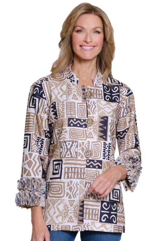 Multiples Stand Collar Cloth Jacket - Multi