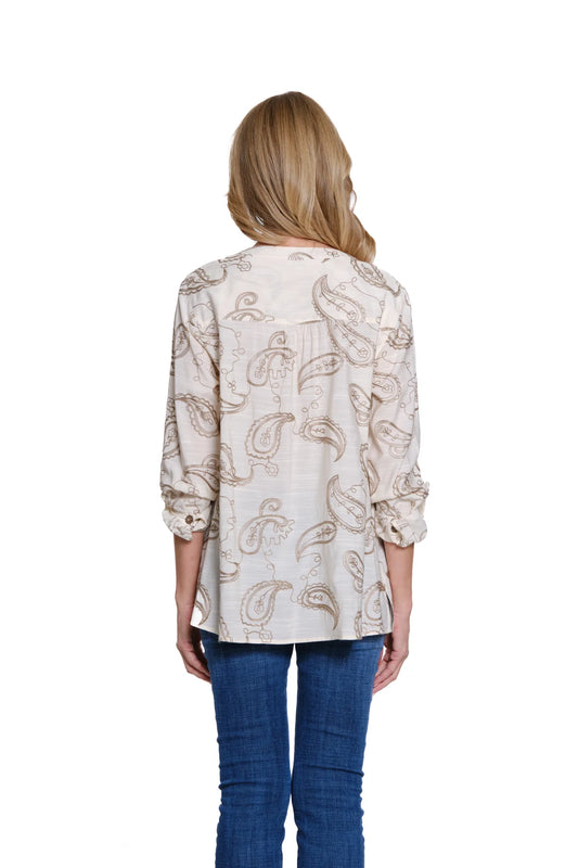 Multiples Embroidered Shirt with Tie Waist - Soft Ivory