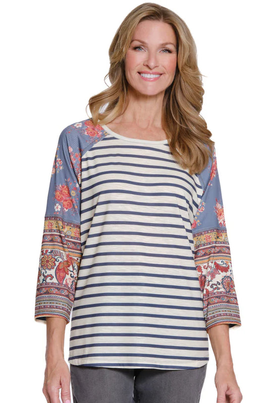 Multiples Mixed Print Top with Lace Trim - Multi