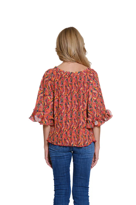 Multiples Pleated Printed Georgette Top - Multi