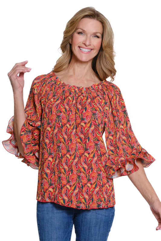 Multiples Pleated Printed Georgette Top - Multi