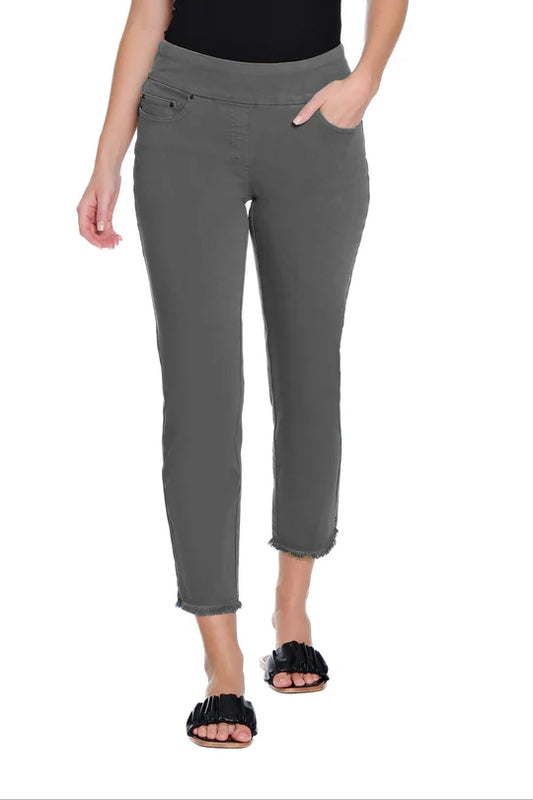 Multiples Denim Ankle Jean with Fringe Hem - Medium Grey Denim