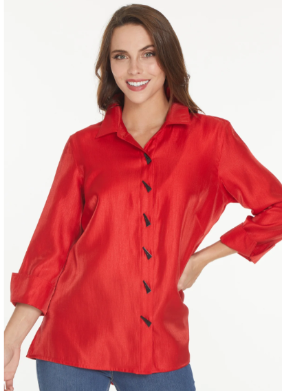 Multiples Button Down- Holiday Red