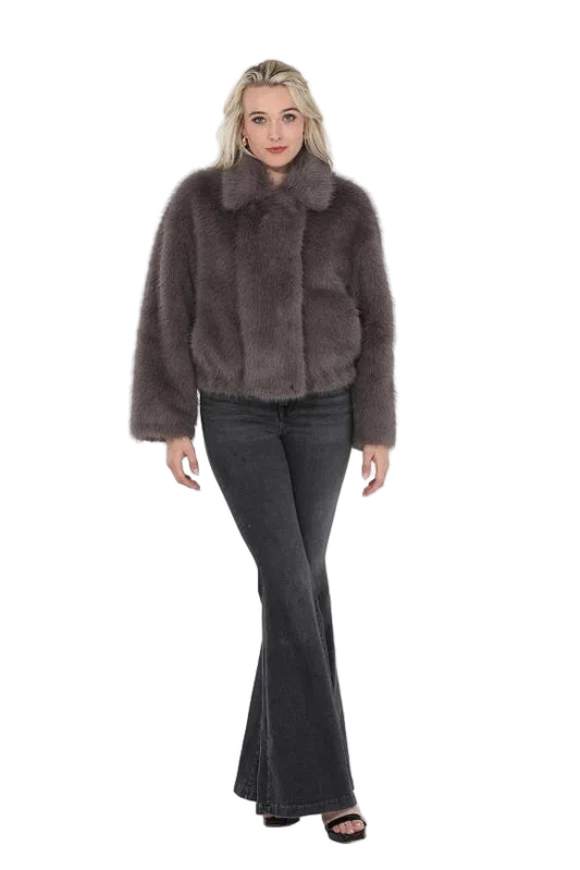 The Auburna Faux Fur Jacket- Grey