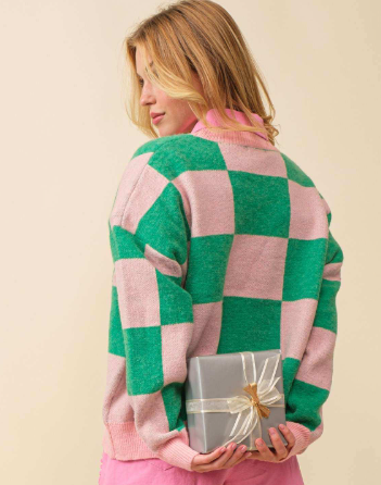 Green/Pink Checkered Sweater