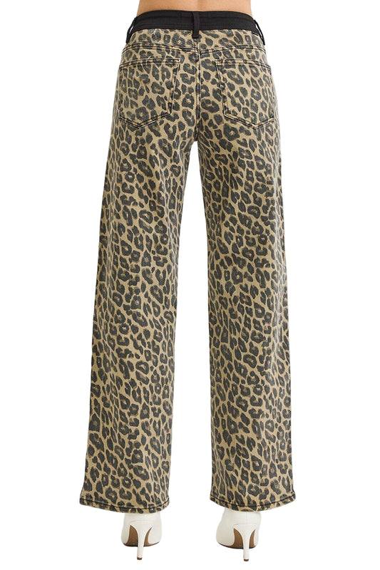 HIGH RISE WIDE LEG LEOPARD PRINTED PANTS