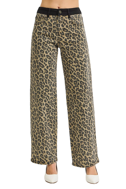 HIGH RISE WIDE LEG LEOPARD PRINTED PANTS