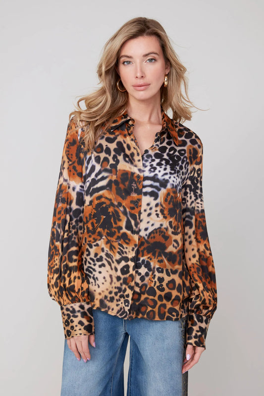 Renuar Soft Front Button Blouse - Leopard