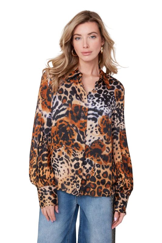 Renuar Soft Front Button Blouse - Leopard