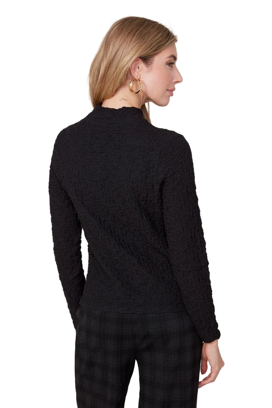 Renuar Crinkle Mock Neck Top - Black