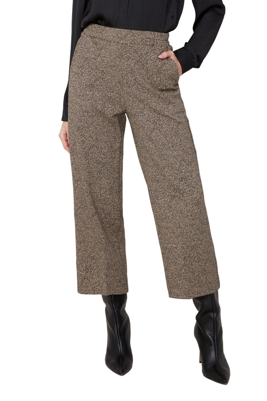Renuar Birds-Eye Knit Straight Leg Crop Pants - Tan Combo
