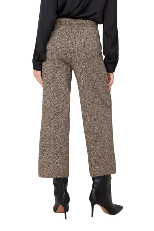 Renuar Birds-Eye Knit Straight Leg Crop Pants - Tan Combo