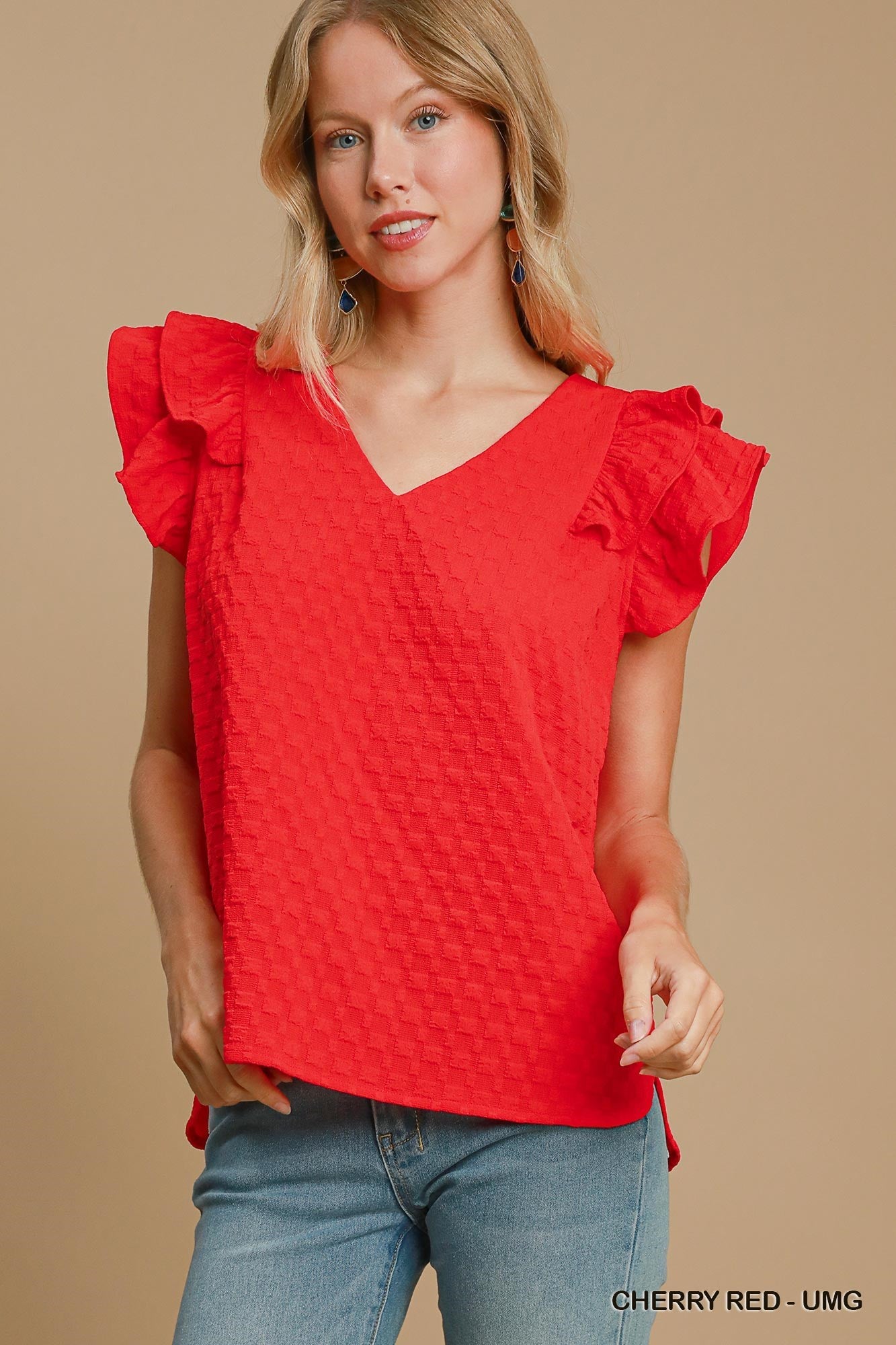 Textured Jacquard V-Neck Top