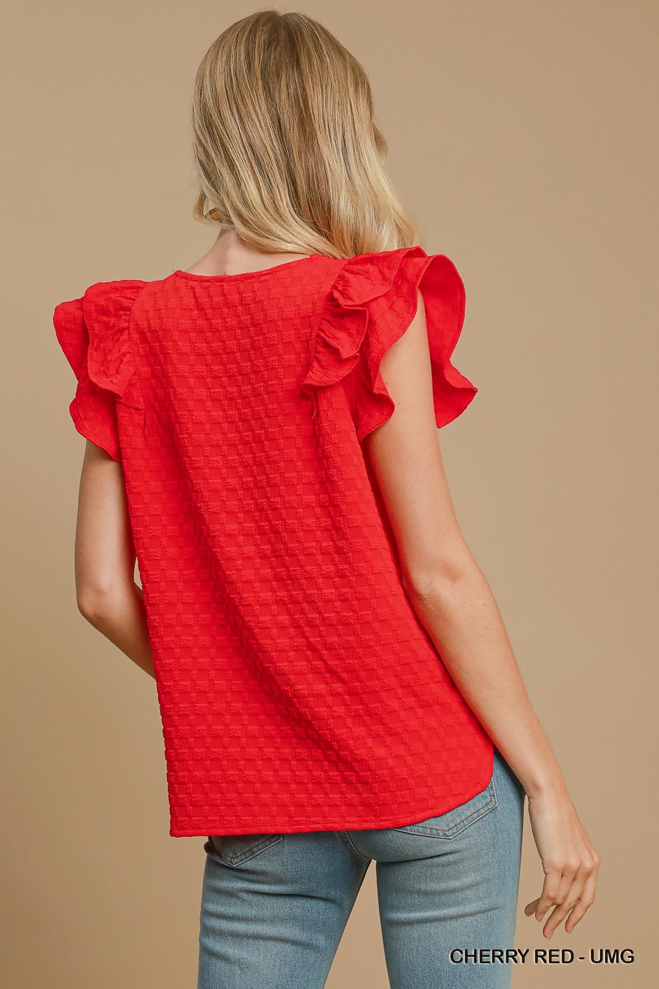 Textured Jacquard V-Neck Top