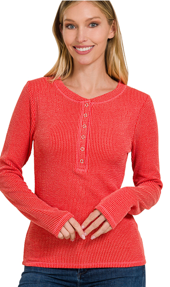 Red Snap Button Long Sleeve