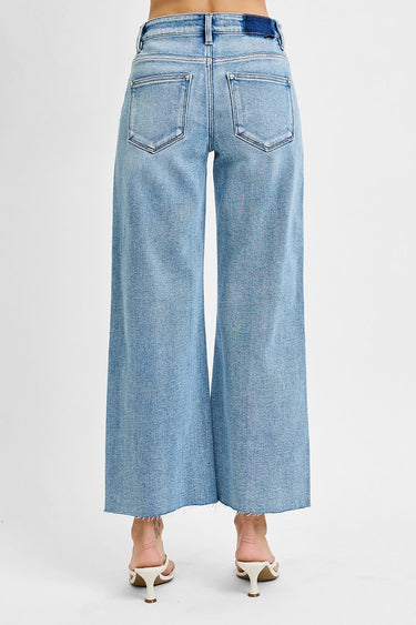 Rachel - Mid-Rise Cropped Wide Leg Jeans with Raw Cut Hem