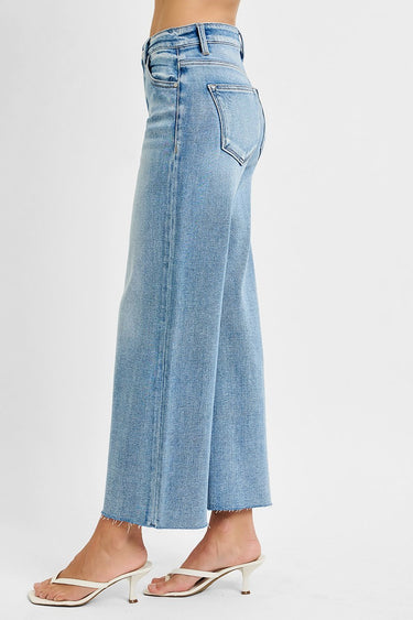 Rachel - Mid-Rise Cropped Wide Leg Jeans with Raw Cut Hem