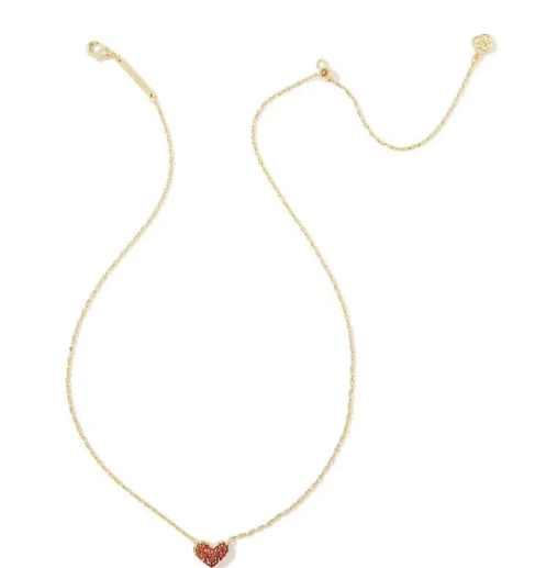 Kendra Scott Ari Heart Gold Pave Pendant Necklace in Red Crystal