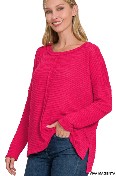 Dolman Long Sleeve Boat Neck Jacquard Sweater