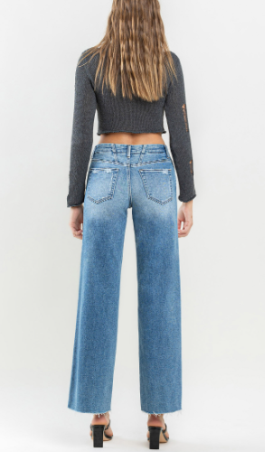 Mid Rise Raw Hem Wide Leg Jeans - Vouchsafe